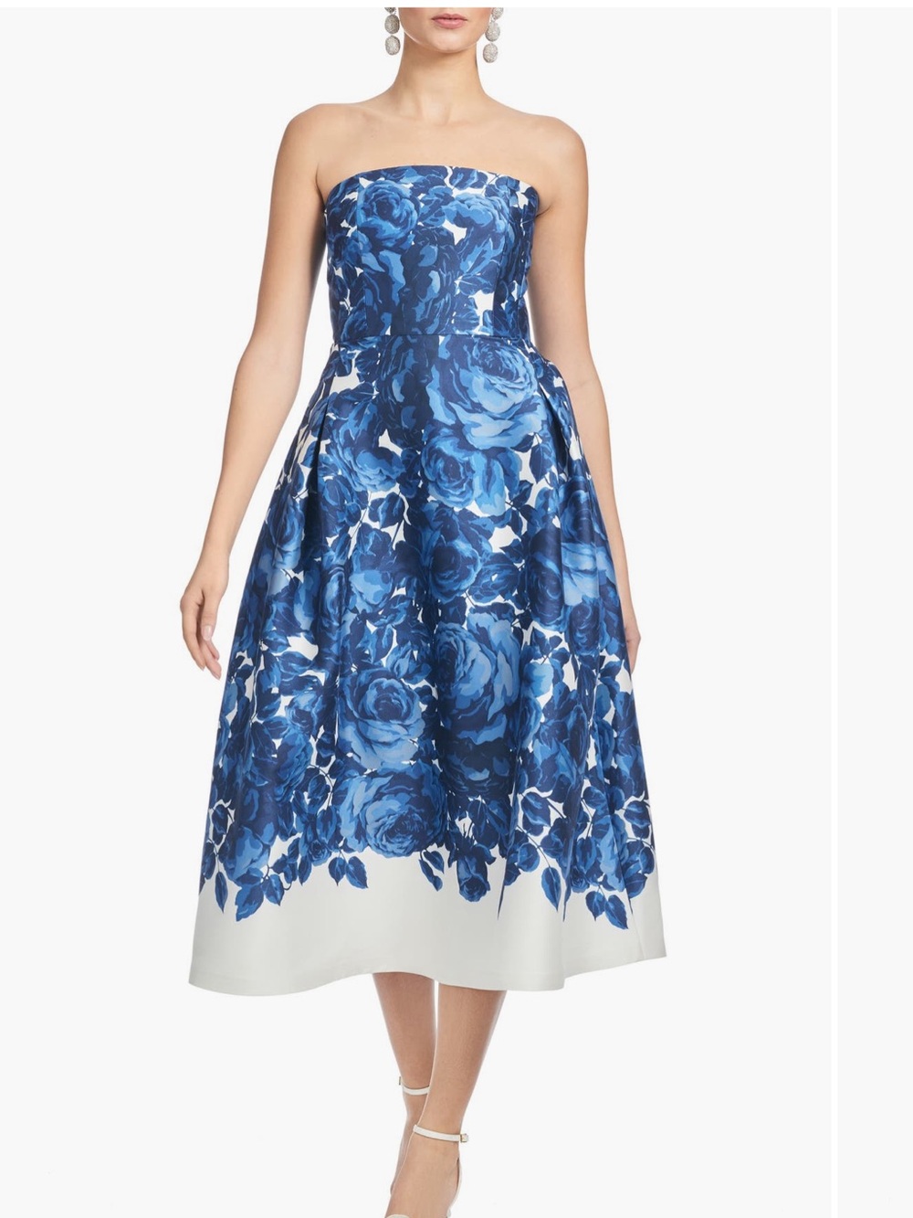 Sachin + Babi Strapless Blue Rose-Print Midi Dress
